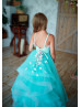 Turquoise Tulle 3D Flowers Flower Girl Dress